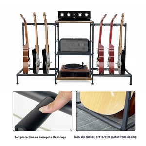 Supporto per chitarra con combinazione in acciaio-legno con supporto a 6 piani per portaoggetti da Studio Multi-strato per basso e chitarra elettrica - Product Image 3