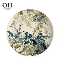 Ensemble de dîner en porcelaine osseuse feuilles vertes de luxe ensemble de 4 assiettes ensemble de vaisselle de mariage ensemble de dîner Art décor pour événement et restauration et location