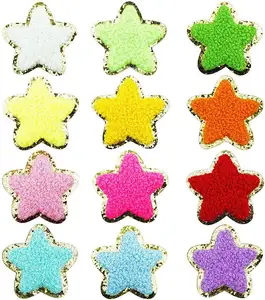 12 PCS Star Golden Edges Iron Chenille Patch Embroidery Fabric Patches Sew On Patch For DIY Hats Bags Clothes