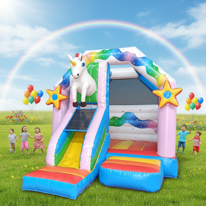 Château gonflable licorne arc-en-ciel avec toboggan, en PVC commercial, pour enfants, pour fêtes en plein air - Product Image 2