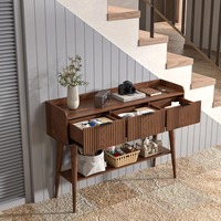 Table console en MDF rainuré de haute qualité avec 3 tiroirs et étagère de rangement ouverte pour salon et entrée – Fournisseur d'usine