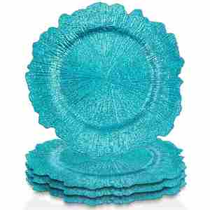 Premium 13 Inch Turquoise Reef Charger <b>Plates</b> Unbreakable Plastic <b>Decorative</b> <b>Plates</b> for Beach Wedding Party Decorations - Product Image 1