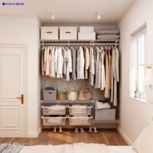 Armario Abierto Metálico en Oferta con Puertas de MDF, Armario de Pared de Acero, Armario Vestidor con Barra para Colgar <span class=keywords><strong>Ropa</strong></span> Cromada para Taller - Product Image 2