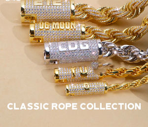 שרשרת זהב 14 קראט זהב ורד 18 קראט-שרשרת תליון קלוע אבני חן של גברים, igi מוסמך, אפשרויות - Product Image 2