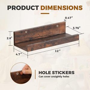 Wooden <b>Wall</b> <b>Mounted</b> Floating <b>Shelf</b> Brown Rectangle Multipurpose Storage Rack For Living Room Bedroom - Product Image 4