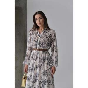 Elegante Vestido Cruzado Floral con Cuello de Solapa y Cintura Natural para Uso Diario en Tela Tejida Transpirable Estilo Camisero - Product Image 3