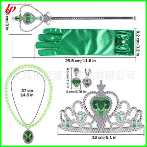 Ensemble d'accessoires de costume de princesse verte, couronne, baguette magique, collier, boucles d'oreilles, gants pour filles, déguisement de fête - Product Image 4