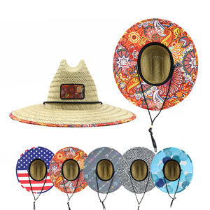 Cappello di Paglia a Foglia di Palma con Cinturino Regolabile, Personalizzabile con Logo, Tesa Larga, Sombrero da Spiaggia, Cappello di Paglia Personalizzato per Bagnino - Product Image 1