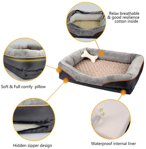 Cama grande ortopédica para perros con espuma viscoelástica, suave, extraíble y lavable, lana y piel sintética con estampado para mascotas - Product Image 3