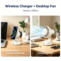 Ventilateur de refroidissement, dissipation de chaleur, station de charge sans fil magnétique 3 en 1 25W avec PD/QC3.0 pour tablette et montre connectée