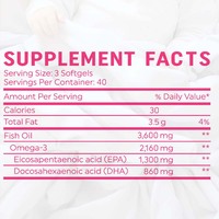 Gélules d'huile de poisson oméga 3 triple concentration OEM pour la santé des yeux, du cerveau et du système immunitaire, 3600 mg d'EPA et DHA, compléments en gélules