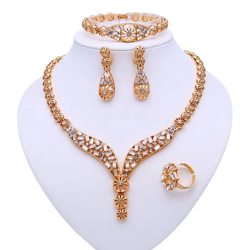 Set perhiasan Aloi wanita, set kalung perhiasan terbaru mewah klasik modis harga grosir 4 buah