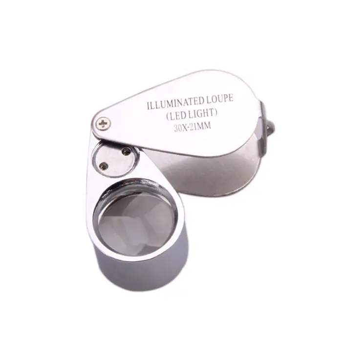 30 x 21 vollmetall-beleuchteter Schmuck-Vergrößerungslupe LED UV-Lichtquelle Tasche faltbare Juwelier-Augenlinsen zum Lesen