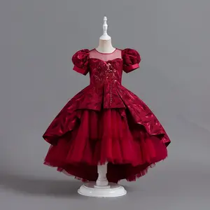 New Arrival satin trẻ em quần áo Train công chúa ăn mặc sequin cô gái cưới Dresses Evening Birthday váy dài cho cô gái AT082