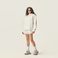 Ensemble de survêtement pour femme SS26D097, sweat-shirt à col montant surdimensionné en molleton 350 GSM et short à cordon de serrage, logo personnalisé