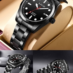Montre de marque haut de gamme LIGE pour hommes, étanche 50M, lumineuse, en acier inoxydable vert, montre de sport pour hommes, date, quartz - Product Image 6