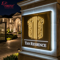 Plaque de porte extérieure personnalisée de luxe pour villa, numéro de maison, en acier inoxydable doré brossé, rétroéclairée par LED, plaque d'adresse