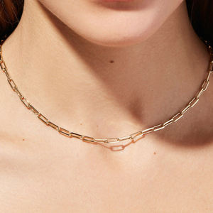 Collana Choker Sportiva Casual con Catena a Maglie Rettangolari per Donne, Placcata in <span class=keywords><strong>Oro</strong></span>, Acciaio Inossidabile con Chiusura OT - Product Image 4