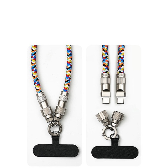 Factory Custom Fashion Nylon Braided Mobile Phone Lanyard 2 in 1 Crossbody USB Type C Fast Charging Power Data Cable