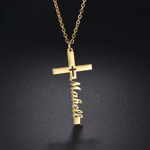 Dropshipping POD Custom Cross Letters <b>Name</b> Pendant Stainless Necklace Gold Plated <b>Chain</b> Necklace - Product Image 1