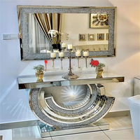 Foshan Vente en gros d'usine Table console Ensemble de table console en cristal écrasé diamant avec miroir Mobilier de maison moderne Photo 1 Set