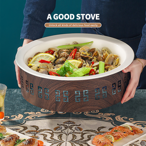 Scaldavivande da Tavolo Winners Antivento Effetto Legno, Riscaldatore con Vassoio in Ceramica Rotondo <span class=keywords><strong>per</strong></span> Tavoli da Pranzo e Banchetti - Product Image 1