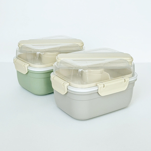 Lonchera Rectangular de 700 ml con 2 Compartimentos - Tapa de Plástico con Acabado Brillante, Apta para Microondas, Diseño Desmontable y Portátil, Estilo Coreano, Grande - Product Image 4