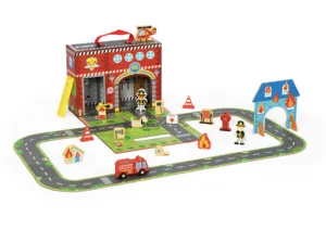 ベストセラーの子供木製消防署の建物おもちゃ都市消防士ふりおもちゃ子供駐車場おもちゃEコマース