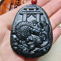 Pendentif authentique en jade noir et vert, motif carpe sautant et portail du dragon. Collier Tengda jaune en forme de serpent, design sûr et sain.