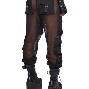 Pantalon cargo en maille filet pour femme, de haute qualité, avec poches à rabat et taille élastique, coupe ample - Product Image 4