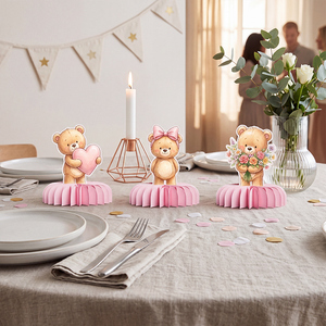 Décoration <span class=keywords><strong>de</strong></span> <span class=keywords><strong>table</strong></span> en papier nid d'abeille Ours mignon, écologique, réutilisable, pliable, pour fête prénatale, anniversaire, garçon ou fille - Product Image 6