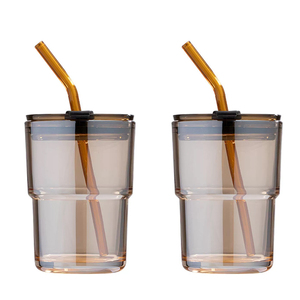 Tùy chỉnh rõ ràng trống uống cốc Borosilicate tái sử dụng du lịch cà phê thủy tinh Cốc Cốc Cốc với kính rơm và nắp - Product Image 2