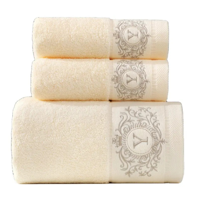 Stili americani Y Home cotone pettinato 3 pezzi Set di asciugamani da bagno ricamo