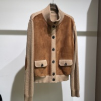 Veste populaire en cachemire et cuir à fourrure inversée pour femme, manteau à bouton unique avec poches