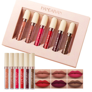 Producto popular transfronterizo <span class=keywords><strong>Handaiyan</strong></span> 6 piezas impermeable antiadherente mate Rosa Mineral brillo de labios líquido conjunto de lápiz labial al por mayor - Product Image 1