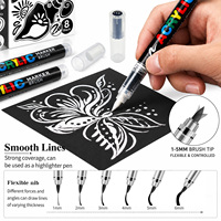 Lot de 8 marqueurs de peinture acrylique blanche en gros, encre liquide, pointe pinceau fibre, stylos surligneurs en vrac pour papier noir et graffiti