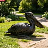 Sculpture de pélican grandeur nature en bronze YOUFINE, patine foncée antique, statue d'oiseau aquatique en métal pour la décoration de jardin et de paysage