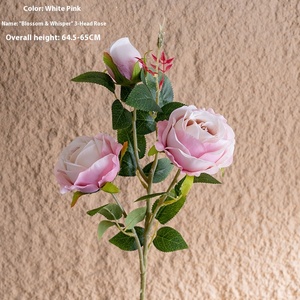 Rosa de Seda Artificial de Alta Calidad con 3 Cabezas, Roja y Blanca, para Bodas, Venta al por Mayor, Ramas Individuales de Rosas de Seda para Novias - Product Image 6