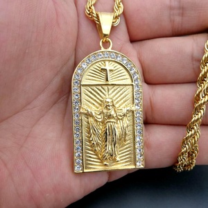 High Quality 18k Gold Plated Men's Jesus Christ <b>Cross</b> Pendant Stainless Steel Link <b>Chain</b> Religious Necklace Jewelry - Product Image 3
