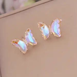Groothandel Mode-sieraden Kleurrijke Vlinder Oorbellen Zirkoon 925 Zilveren Stud Earringsfor Vrouwen