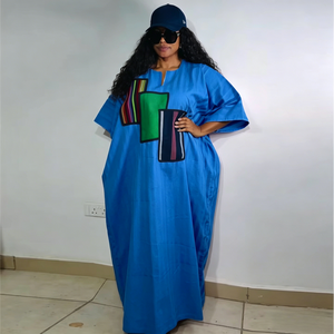 YUHONG Robe décontractée rayée à col en V pour <span class=keywords><strong>femme</strong></span>, style européen et américain, nouvelle collection été 2026, coupe ample, grande taille, vêtements africains BASICS - Product Image 6