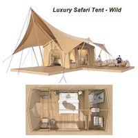 Tentes de glamping en toile PVC avec salle de bain privée et grand balcon pour l'hébergement en safari africain