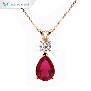 <span class=keywords><strong>Collana</strong></span> <span class=keywords><strong>con</strong></span> Pendente Tianyu in Oro Massiccio 10K 14K 18K <span class=keywords><strong>con</strong></span> <span class=keywords><strong>Rubino</strong></span> <span class=keywords><strong>Rosso</strong></span> Taglio a Pera 10x14mm, Regalo di Nozze - Product Image 1