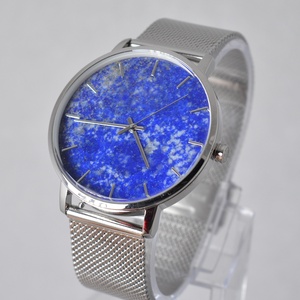 Montre pour homme en acier inoxydable 40 mm, cadran en lapis-lazuli, finition marbrée, mouvement à quartz japonais Seiko, bracelet en ruban tendance - Product Image 3