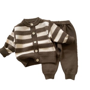 Kids Striped Knit <strong>Cardigan</strong> Set Long Sleeve Button Front Soft Comfortable Sweater Pants Casual Outfit Child <strong>Girl</strong> Clothes - Product Image 3