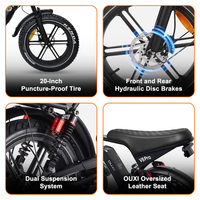 İtalya OUXI Fatbike V8 Pro Elektrikli Pedal Destekli 20X4.0 Kaymaz Lastikler Geniş Peluş Seleli Dinlence ve Arazi Sürüş Bisikleti