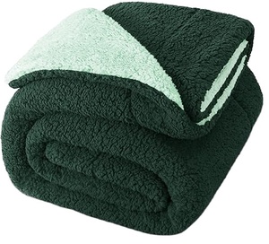 Manta de forro polar de Sherpa tamaño Queen reversible, manta de felpa suave para cama, mantas gruesas cálidas y esponjosas para invierno verde - Product Image 1