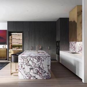 En kaliteli Calacatta menekşe yapay kuvars levha beyaz siyah damarlar sahte kuvars levha cilalı mutfak tezgahı özelleştirilebilir - Product Image 6