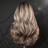 Perruque 13x6 en dentelle HD transparente, cheveux humains bruts, couleur ombrée blonde avec mèches, densité 200, cheveux longs, ligne de cheveux naturelle, ondulation naturelle