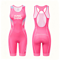 Nouvelle arrivée, combinaison de sport pour femmes, rose romantique, 100% polyester, sans manches, dos nu, protection UV, maillot de cyclisme par sublimation